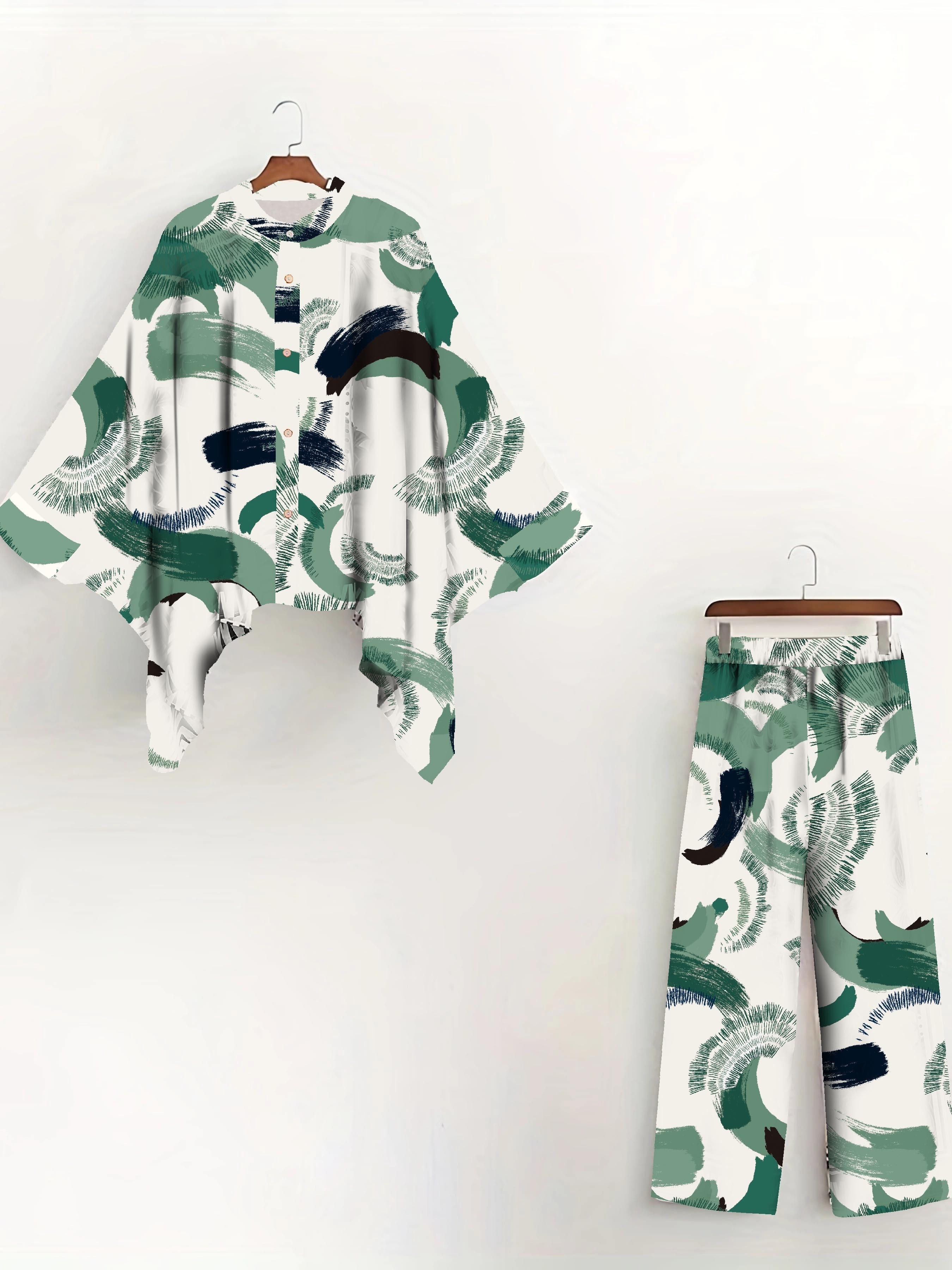 Casual Comfy Two-piece Set, Button Front Floral Print Blouse & Wide Leg  Solid Pants Outfits, Women's Clothing - Temu Austria