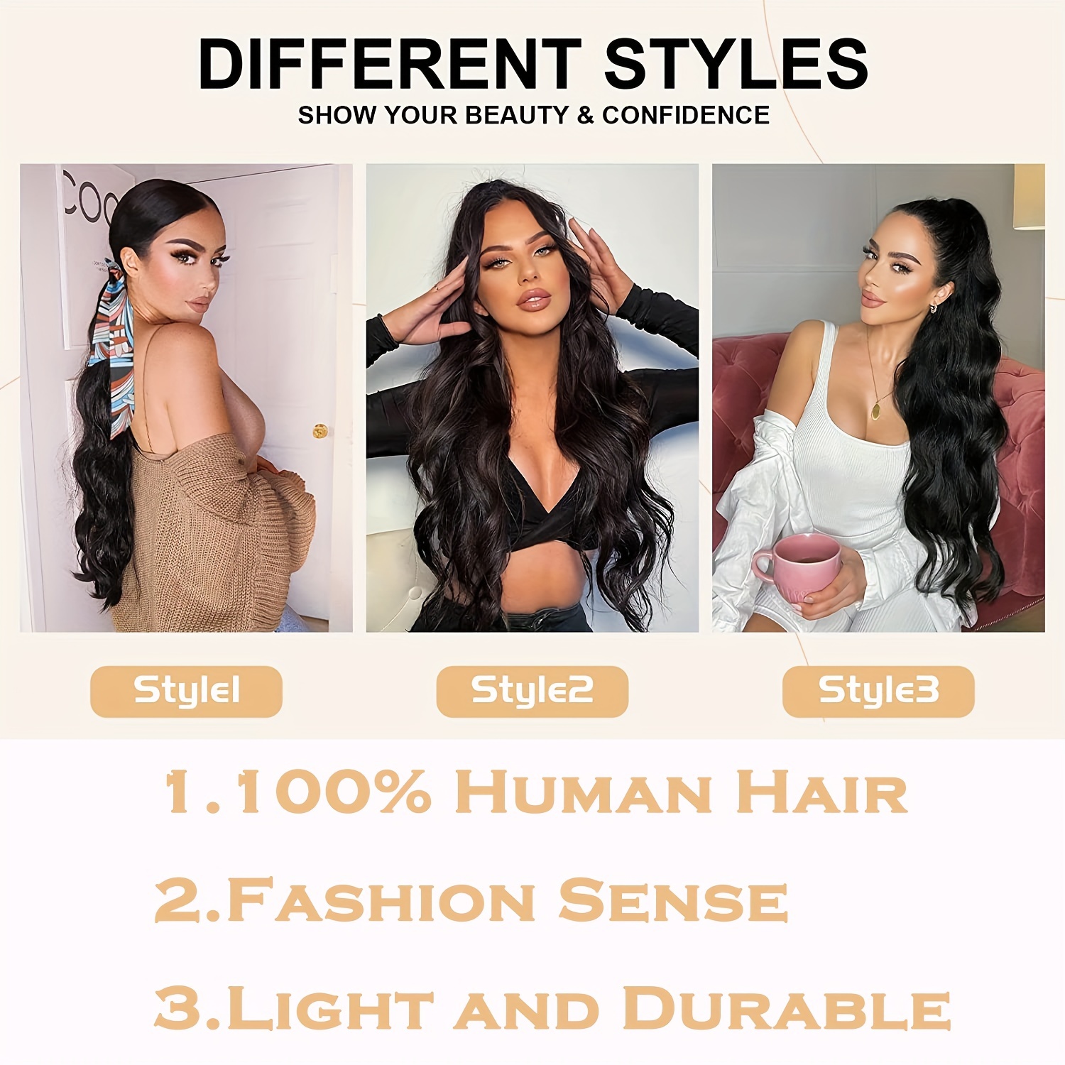 Loose Deep Wave Ponytail Human Hair Extensions Long Wavy Ponytail Extensions 150 Density Natural Black Color Clip In Ponytail Extensions For Women Gi