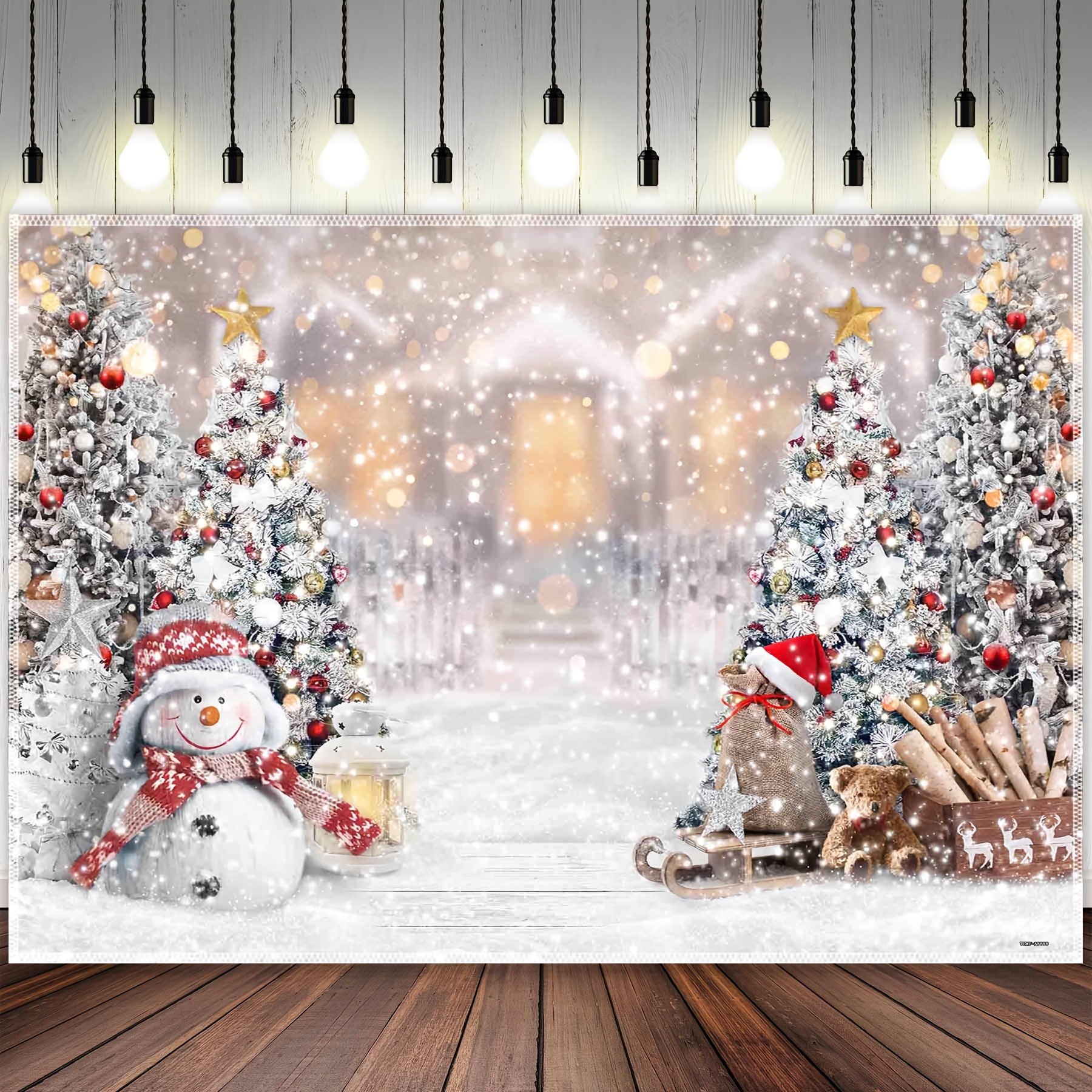 Winter Christmas Polyester Photography Backdrop Snowman Pine - Temu