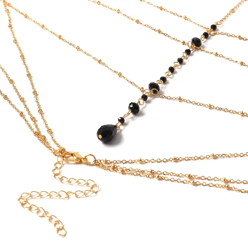 Multilayer Body Chain With Black Crystal Beads Summer Beach Bikini Body Chain Jewelry Accessories