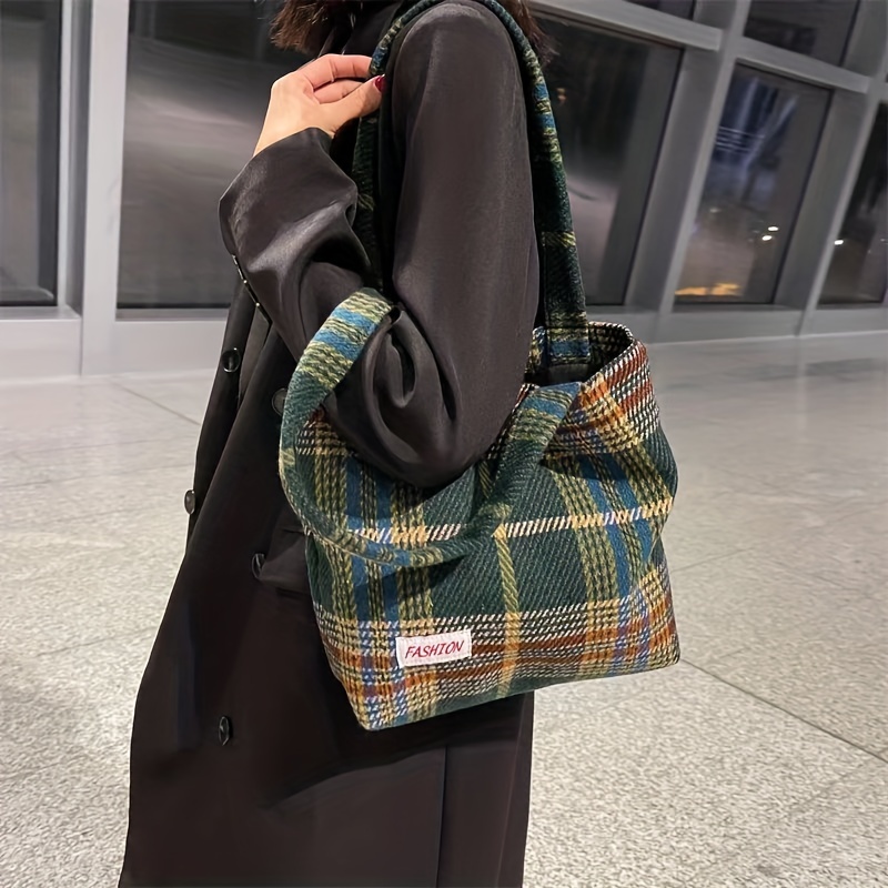 Vintage Large Capacity Plaid Shoulder Bag For Women, New Autumn