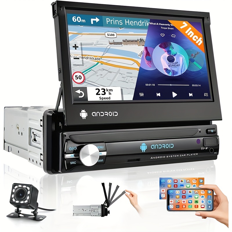 Radio con pantalla plegable para coche, reproductor Multimedia con Android  11, 1DIN, pantalla retráctil de 7 pulgadas, compatible con RDS, FM, WiFi,  navegación GPS - AliExpress