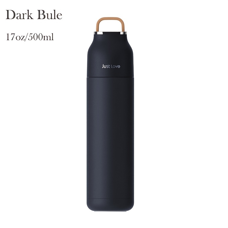 Water Bottle Thermos Flasks, Stainless Steel, Leak-Proof Thermos 500 ml  with 2 Cups (Black)