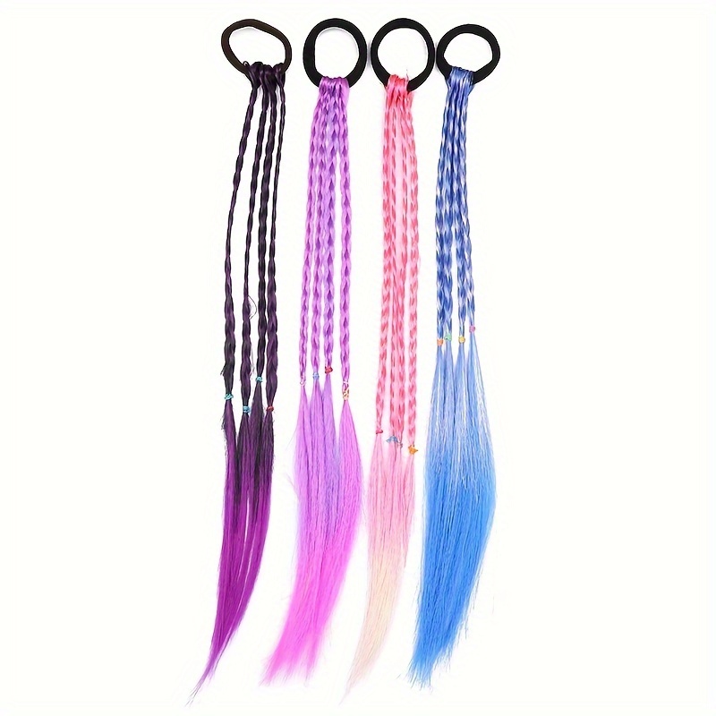 1/4/6/10pcs Girl's Rubber Bands Hair Extensions, Human Hair Extensions, Crazy Hair Day Accessories Colorful Wigs Colored Braids for Women, Hair