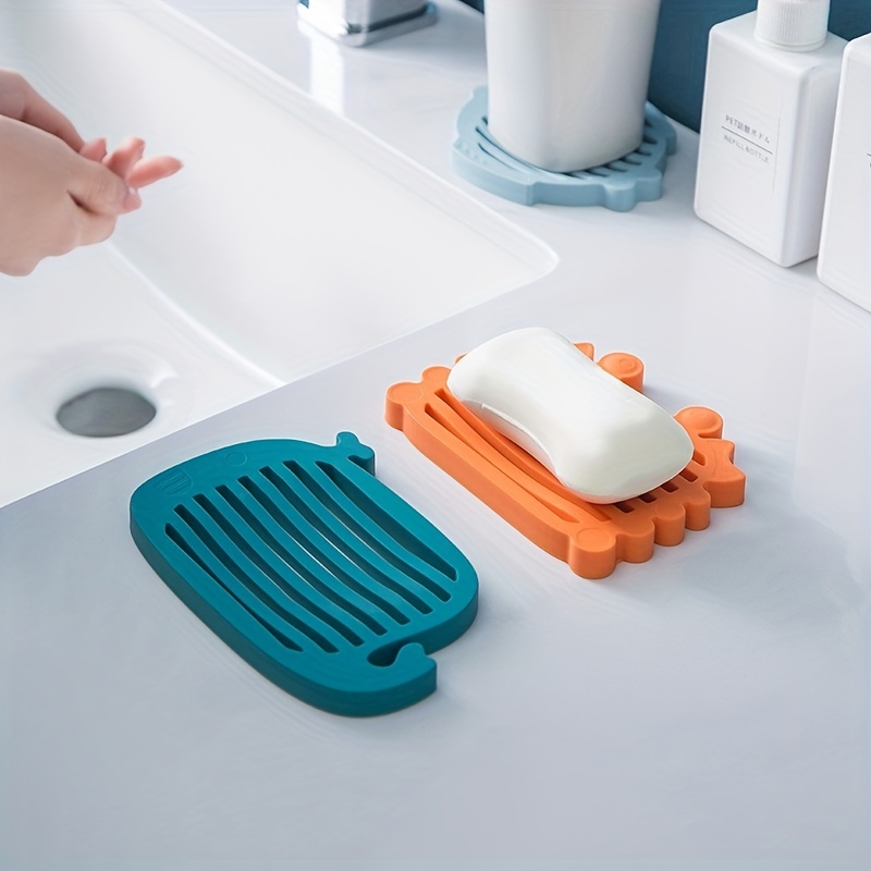 Silicone Bathroom Soap Dish Storage Holder Plate Tray Drain Soapbox