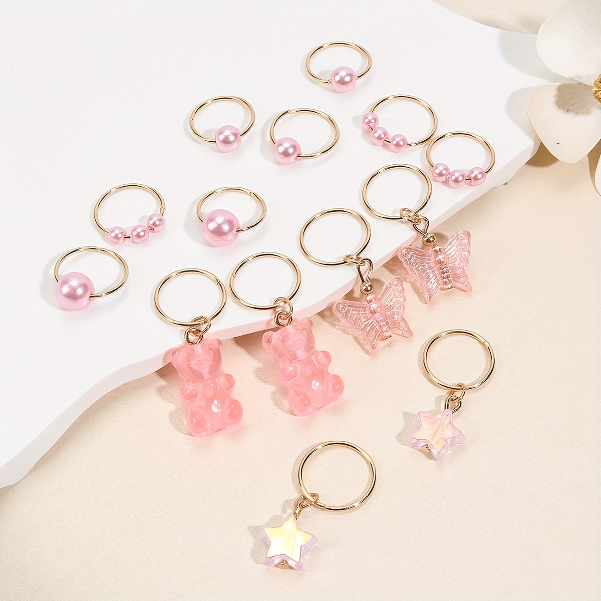 

14pcs Girls Butterfly Star Bear Hair Braid Rings Accessories, Hair Jewelry For Braids Dreadlock Rhinestone Hair Cilps Charms, Shiny Hair Rings Jewelry Decoration For Girls