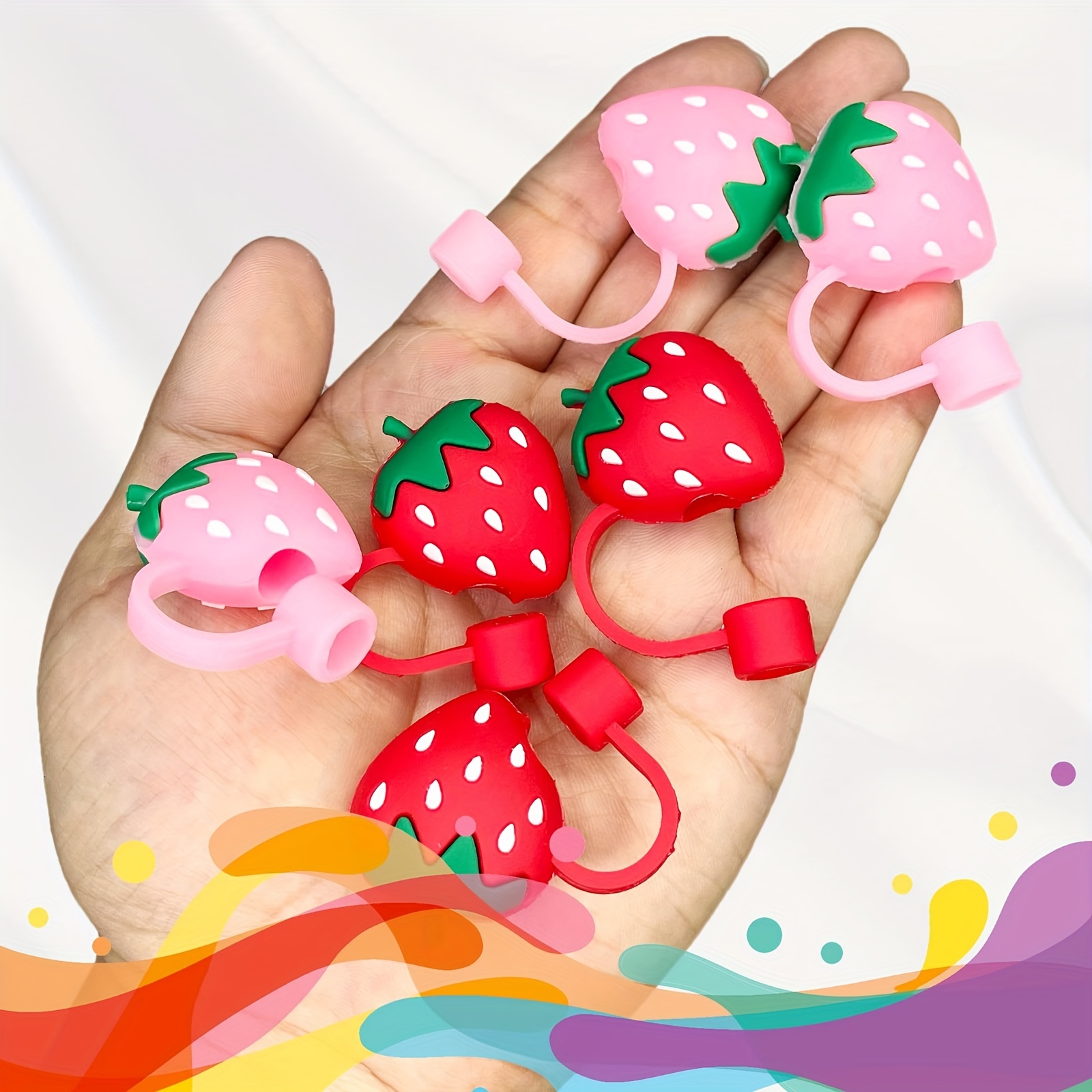 Straw Tips Cover Reusable Straw Toppers Strawberry shaped - Temu
