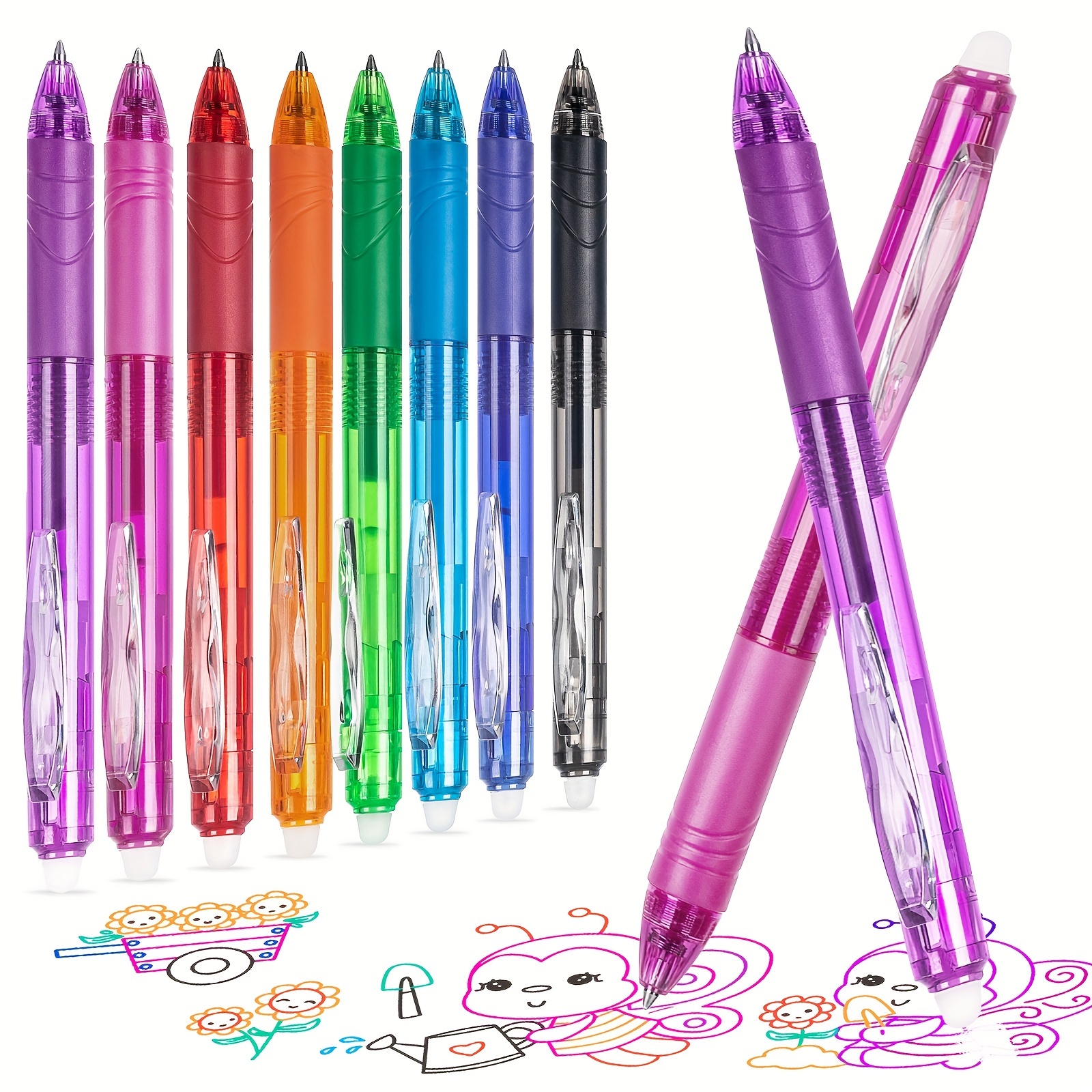 Colourcolor Retractable Erasable Gel Pens Clicker Fine Point, 8