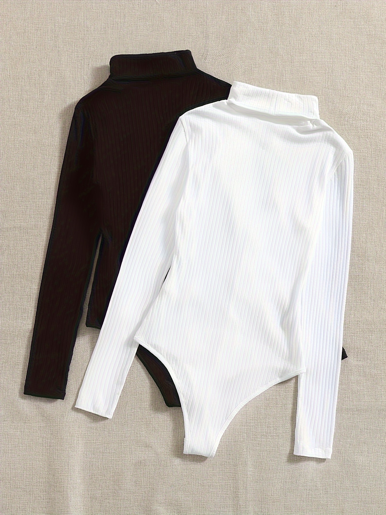 Solid Turtle Neck Bodysuit Casual Long Sleeve Slim Bodysuit - Temu