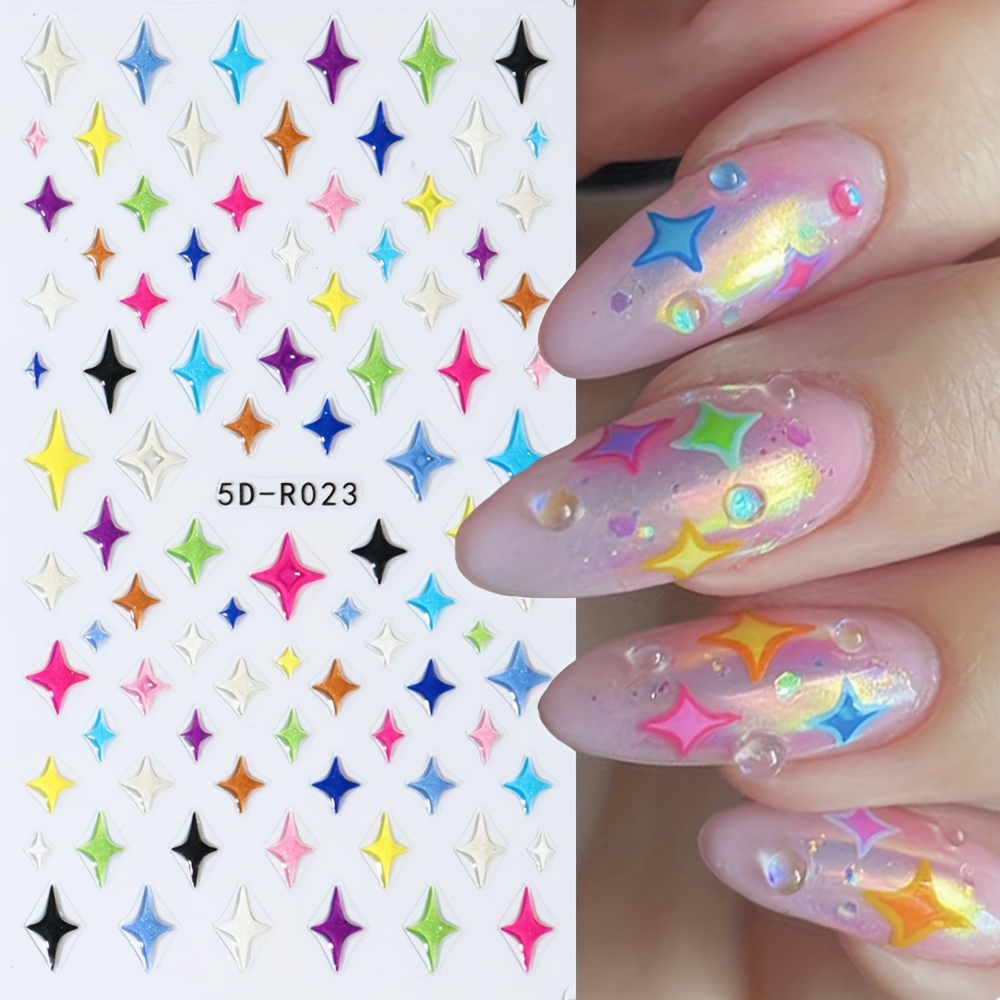 1PC Colorful Star 3D Nail Stickers Aurora Silver Black White Star Heart  Transfer Stickers for Nails DIY Decals Manicures Decor 
