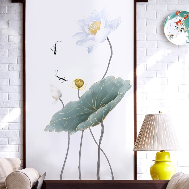 1pc lotus flower and fish wall sticker self adhesive peel and stick decal for home bedroom and living room decor 0