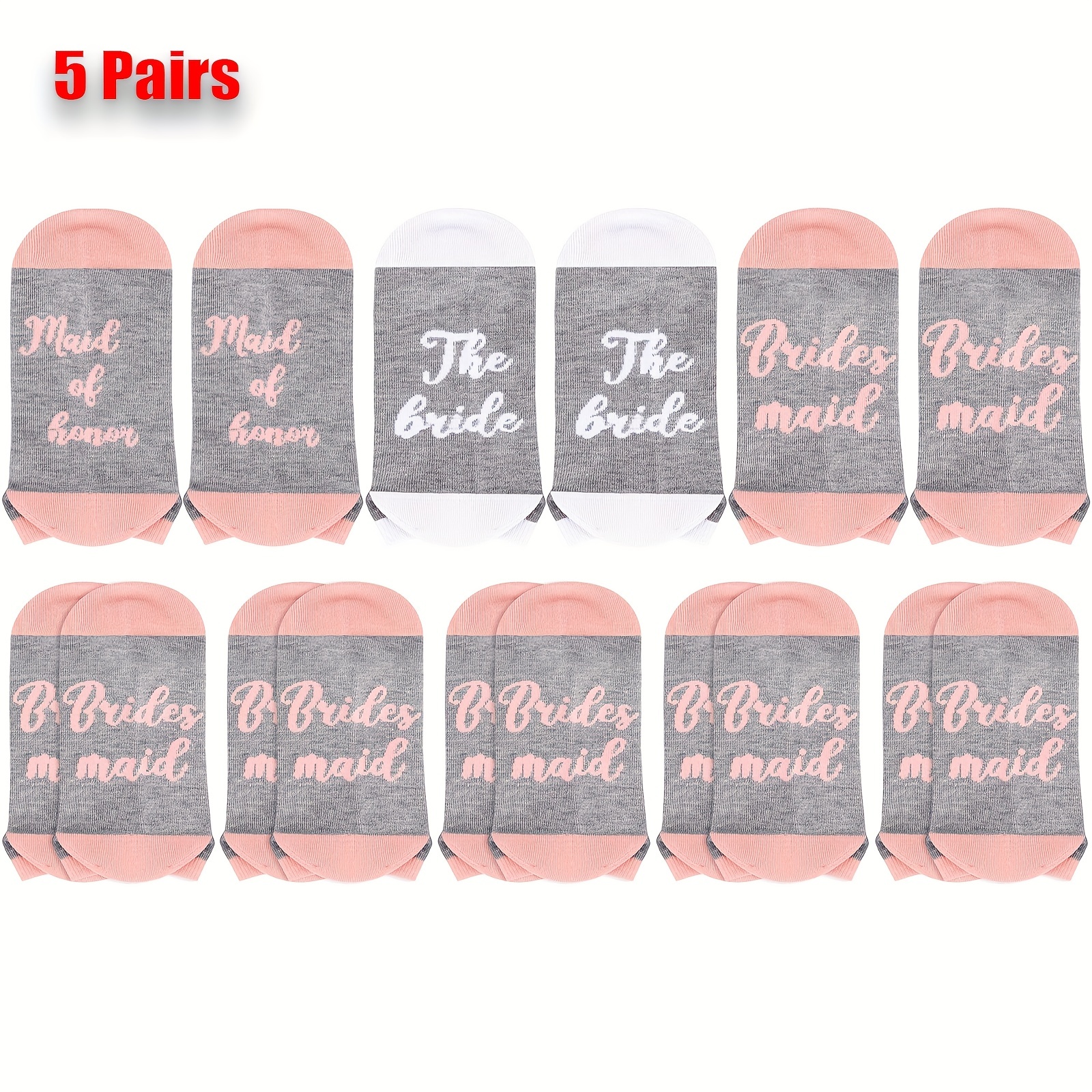 

8 Pairs Of Letter Graphic Ankle Socks, Low Cut Fashion Bridal Socks, For Wedding Party Gifts
