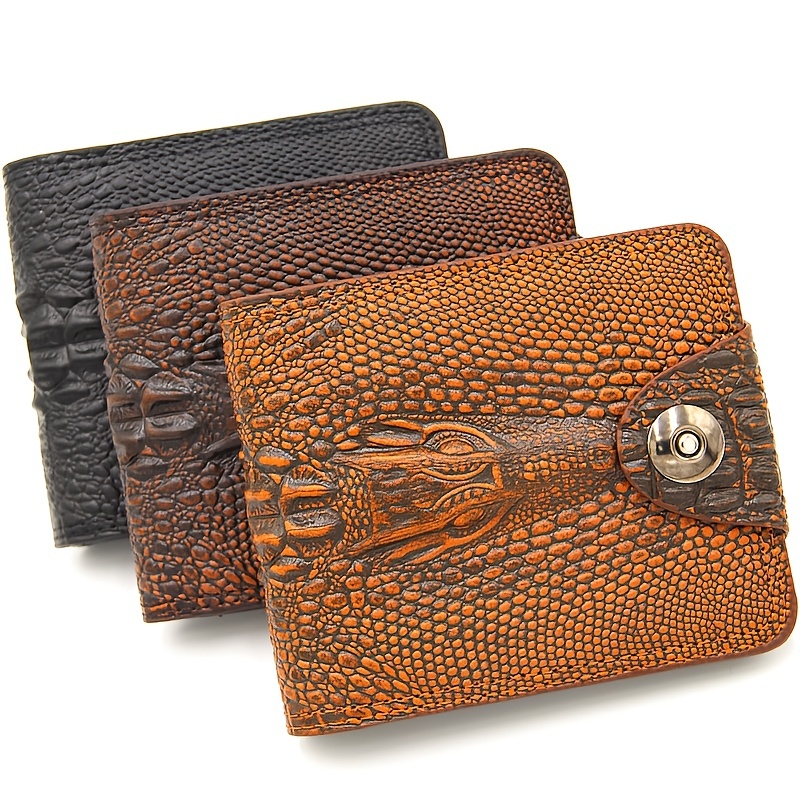 1pc Mens Fashion Crocodile Pattern Wallet Short Wallet Large