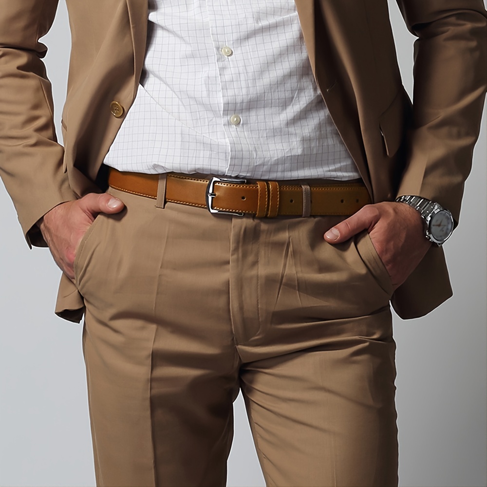 Men's Leather Dress Belt with Single Fork Buckle