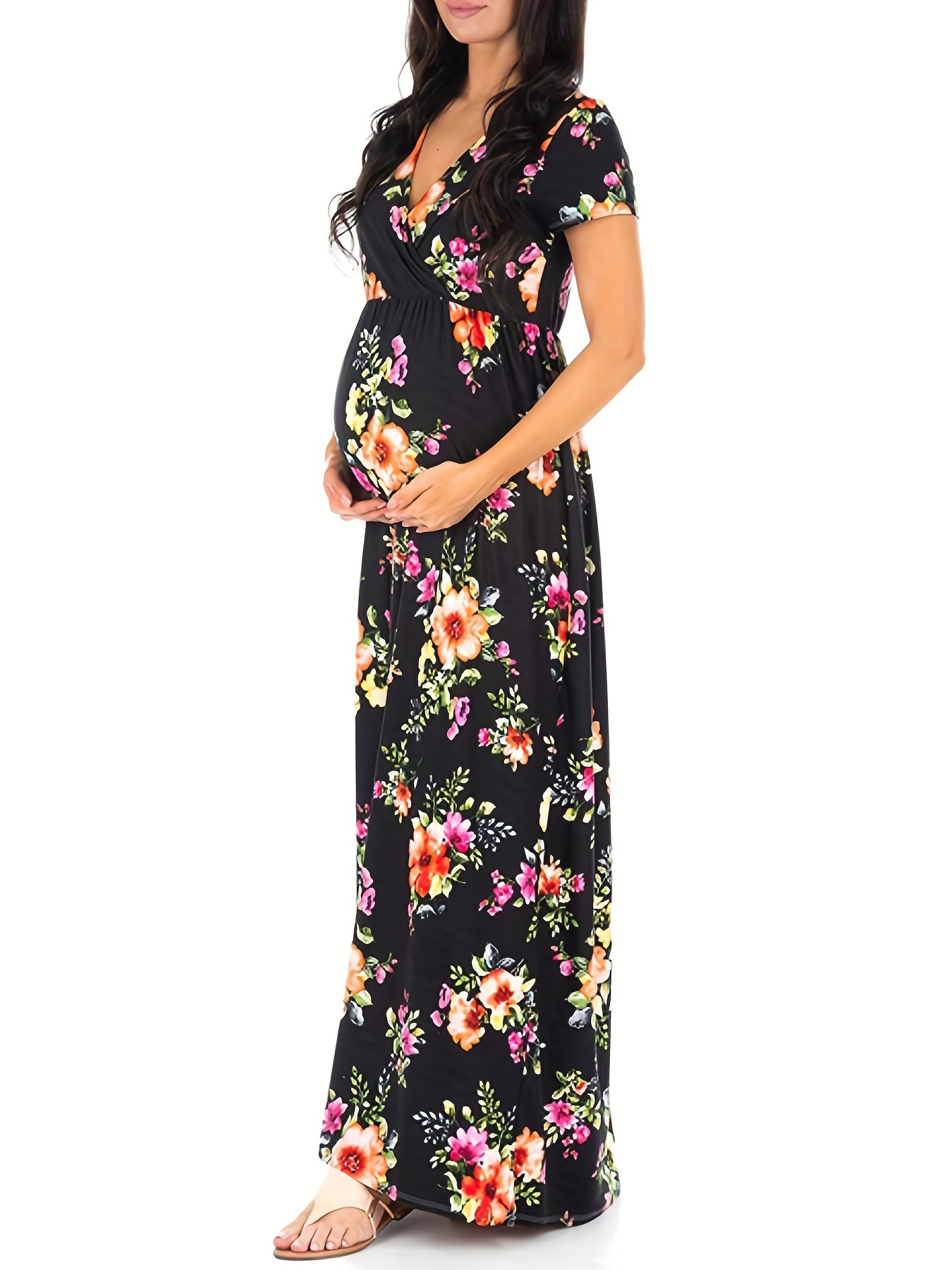 Black Floral Maternity Maxi Dress