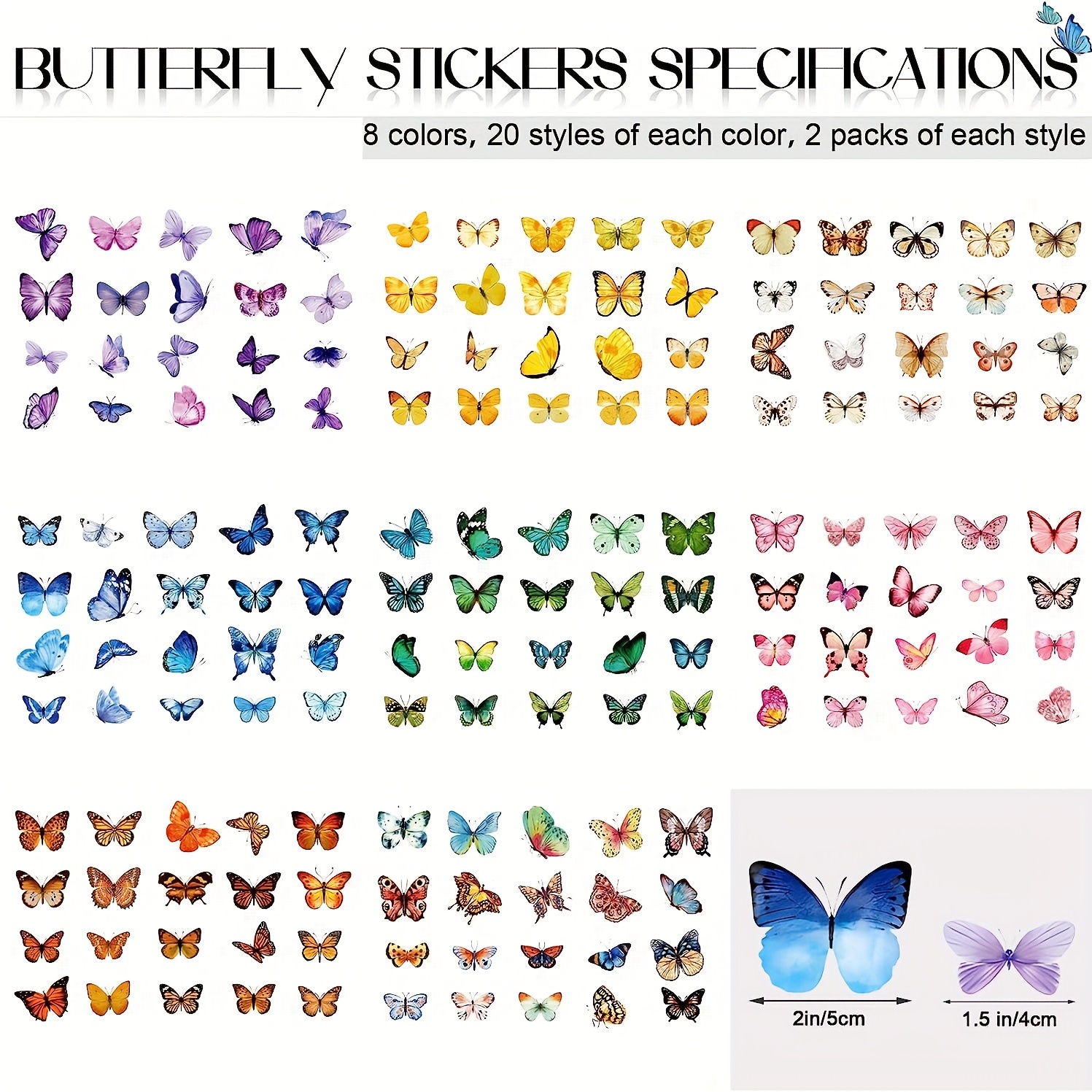 98pcs Butterfly Specimens Stickers, Transparent Scrapbook Stickers, Supplies for Scrapbooking Journaling DIY Stickers for Kids. Style BTF1(49