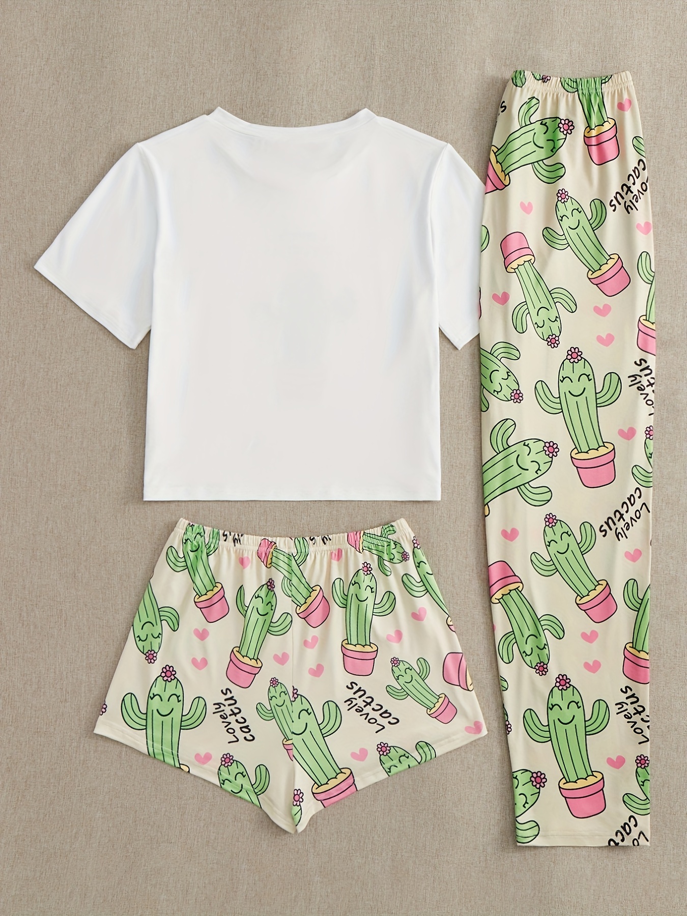 Cactus Print Pajama Set Short Sleeve T-shirt & Shorts
