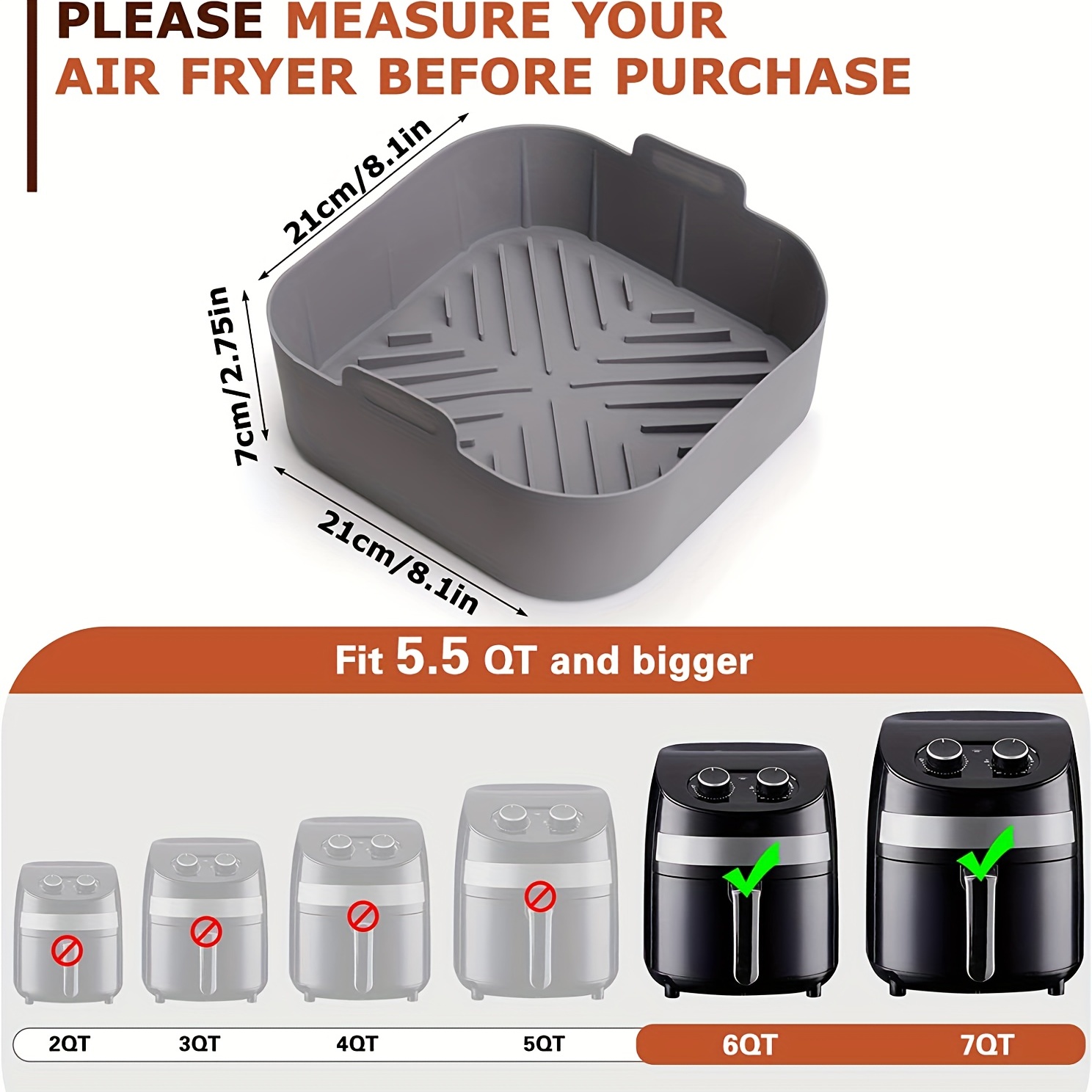 Air Fryer Silicone Liner, [8 inch] Silicone Air Fryer Liners for 4 to 7 QT,  2Pcs