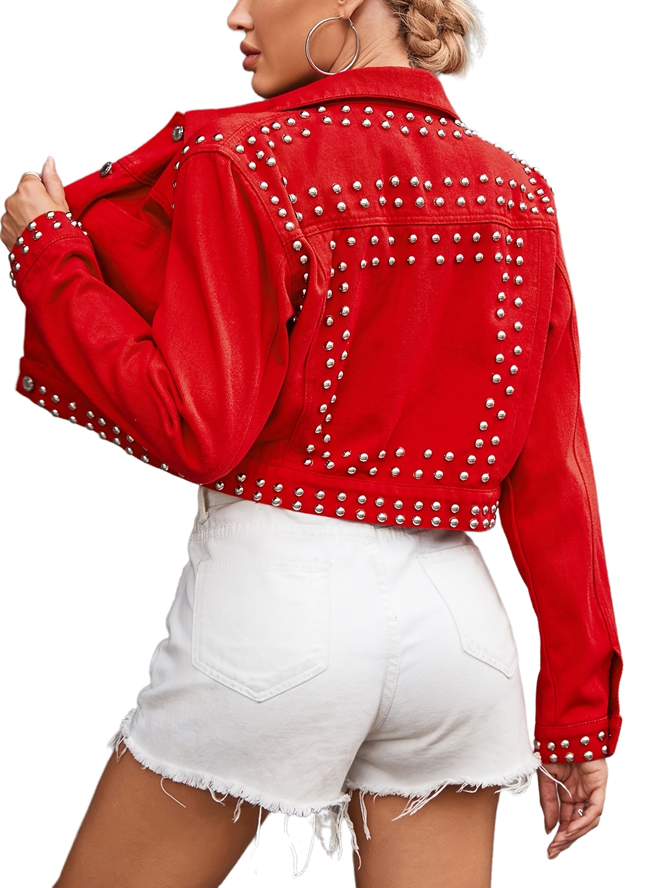 Red Long Sleeves Denim Jackets, Slim Fit Single-breasted Button Lapel  Versatile Denim Coats, Women's Denim Clothing - Temu
