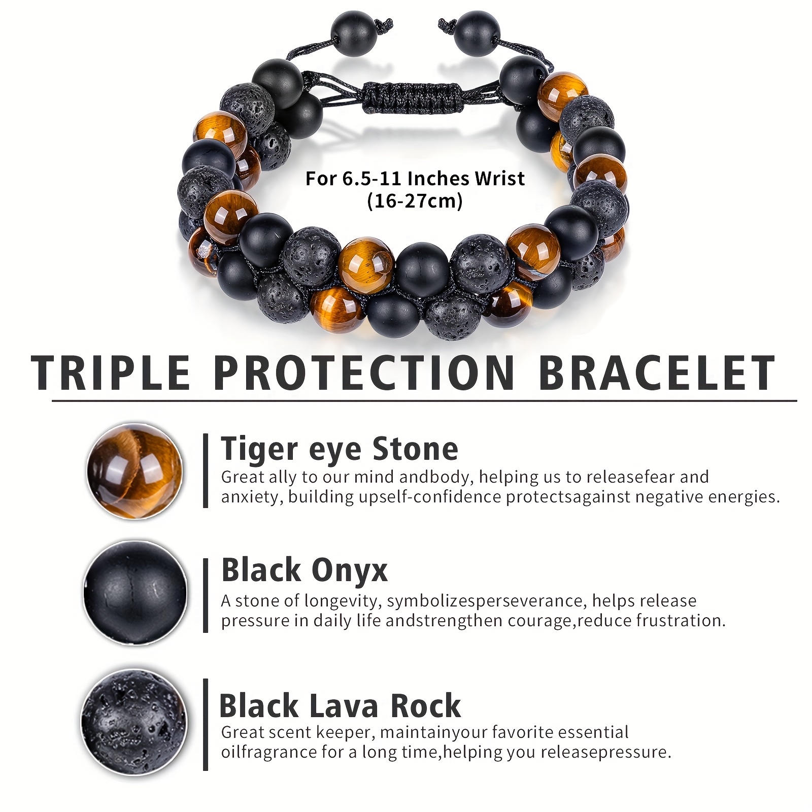  Tiger Eye Bracelet Men Women,Tiger Eye and Black Onyx Crystal  handmade Bracelet Energy Protection Beaded Anxiety handmade Bracelet Gifts