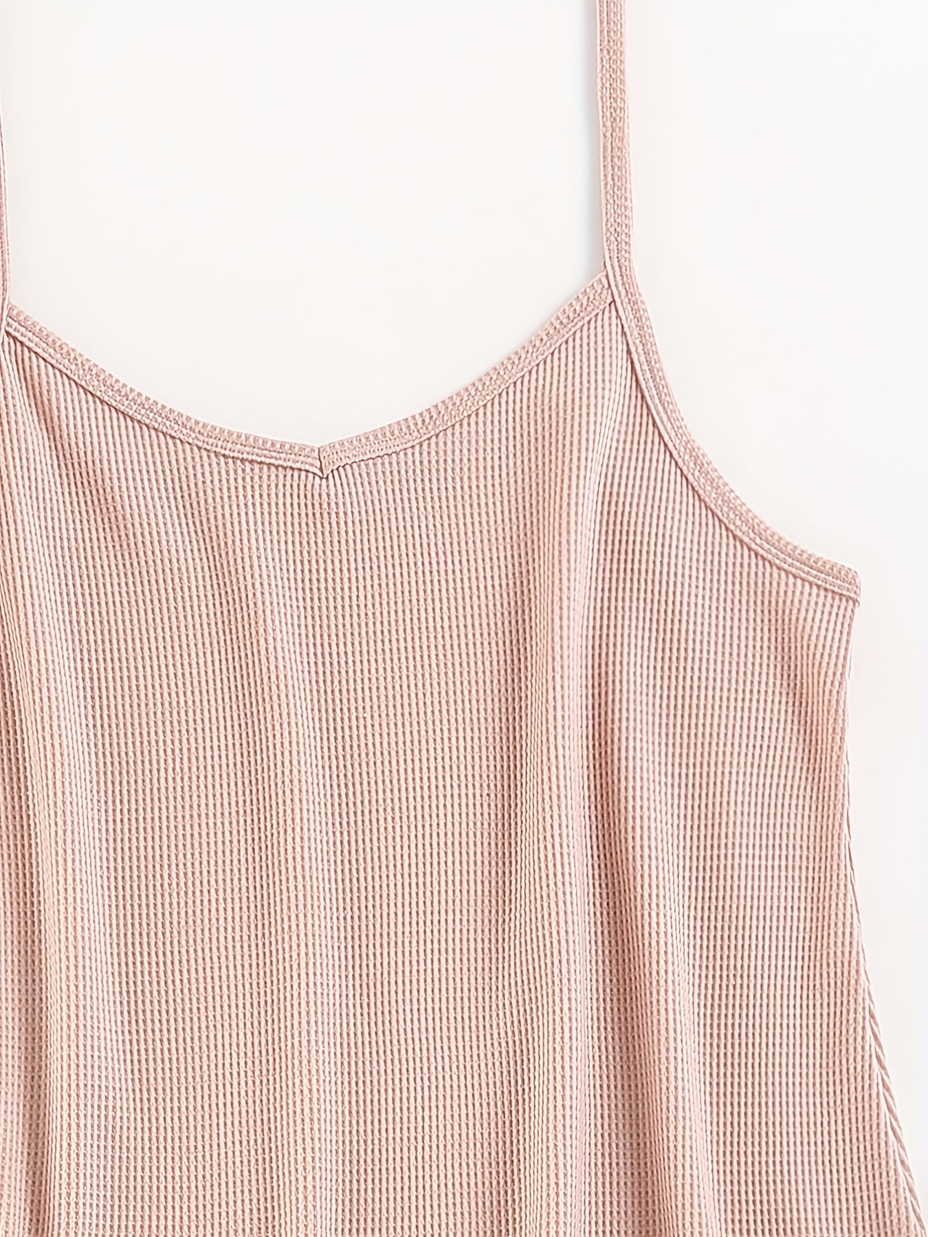 Solid V Neck Waffle Camisole & Shorts Pajama Set