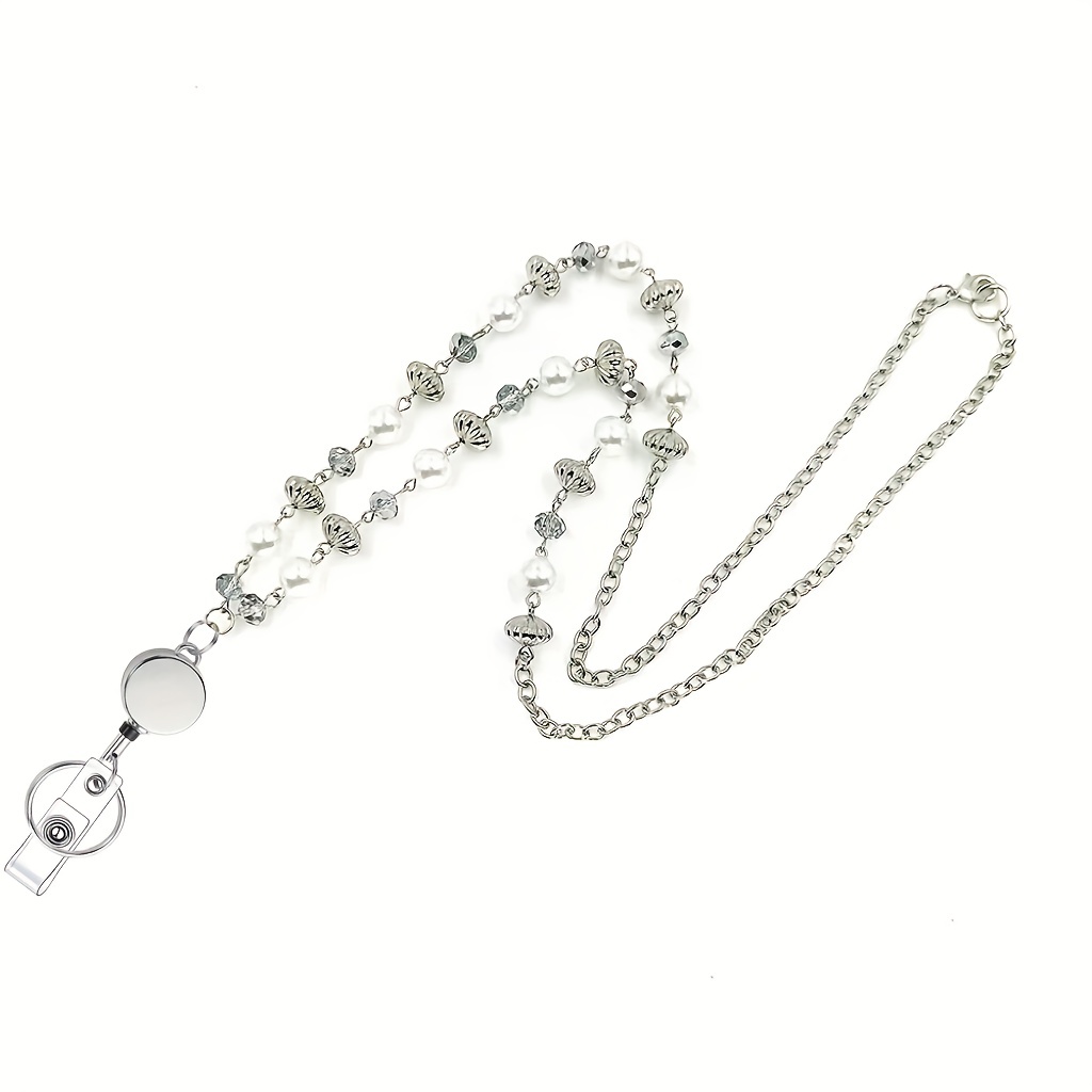 Lanyard Necklace Glass Bead Retractable Lanyard Necklace Id - Temu