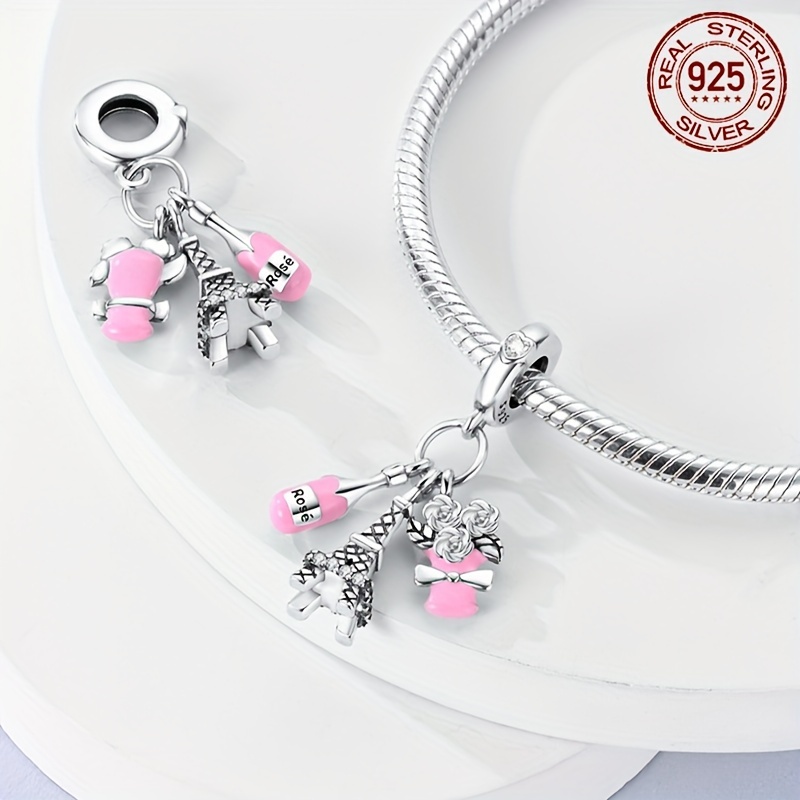 1pc 925 Sterling Silver Footprint Pendant Charms Beads, for Jewelry, Jewels Making Gift,Temu