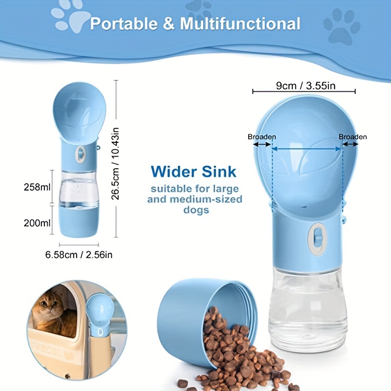 258ml+200ml Dog Water Bottle Portable Pet Drinking Cup Travel Water Food  Dispenser Outdoor