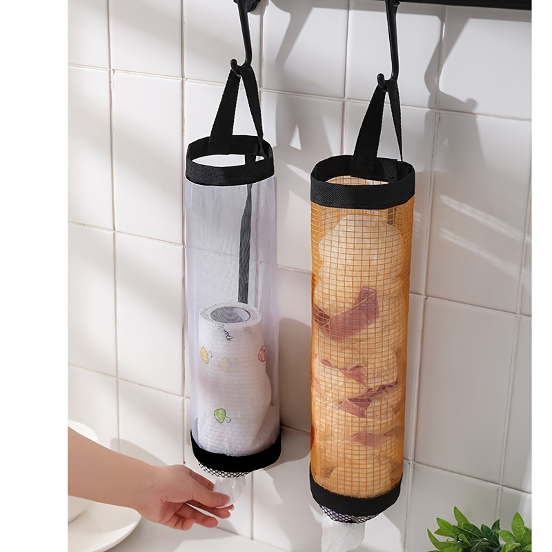 Soporte para bolsas de plástico, 2 paquetes para organizador de  almacenamiento de malla colgante de cocina, dispensador grande de bolsas de  compras de