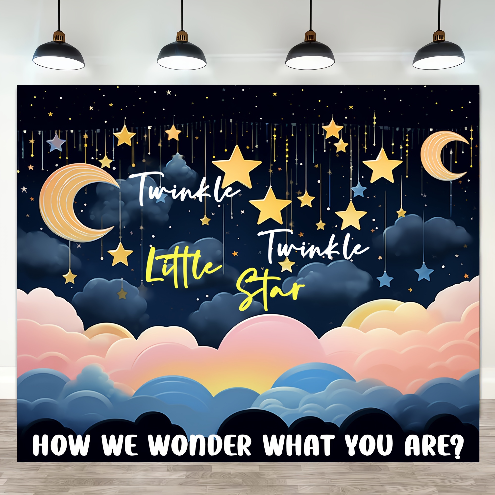 Twinkle Twinkle Little Star Photography Backdrops Navy Blue Background  Backdrops Props Clouds Baby Shower Vinyl photo Backdrop