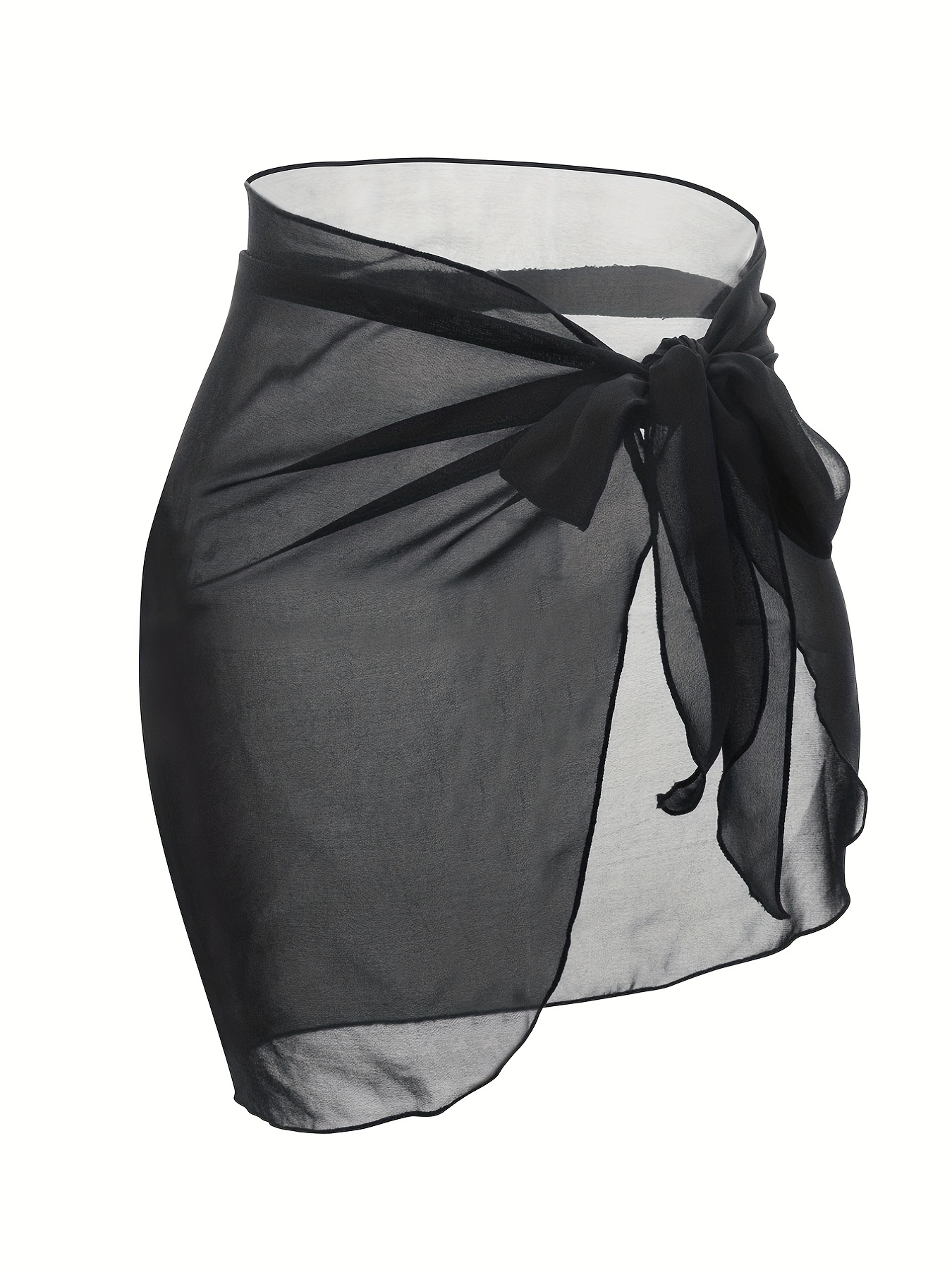 Solid Color Black White Cover Semi Sheer Mesh Wrap Skirts - Temu Canada