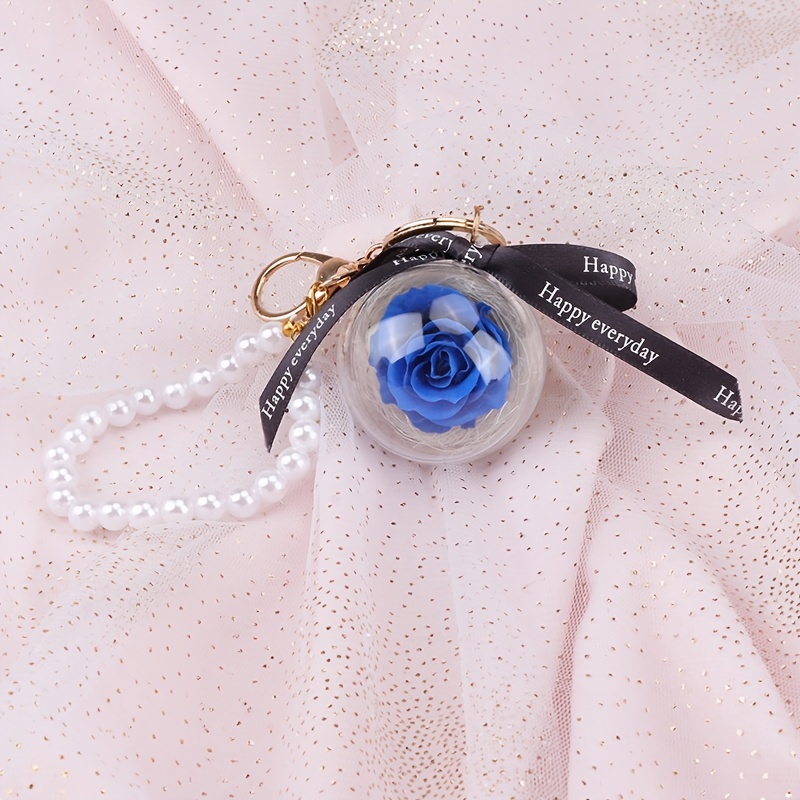 Valentine's Day Bow Real Rose Eternal Flower Pearl Chain Key Chain Creative  Rose Car Key Chain Bag Pendant Gift - Temu