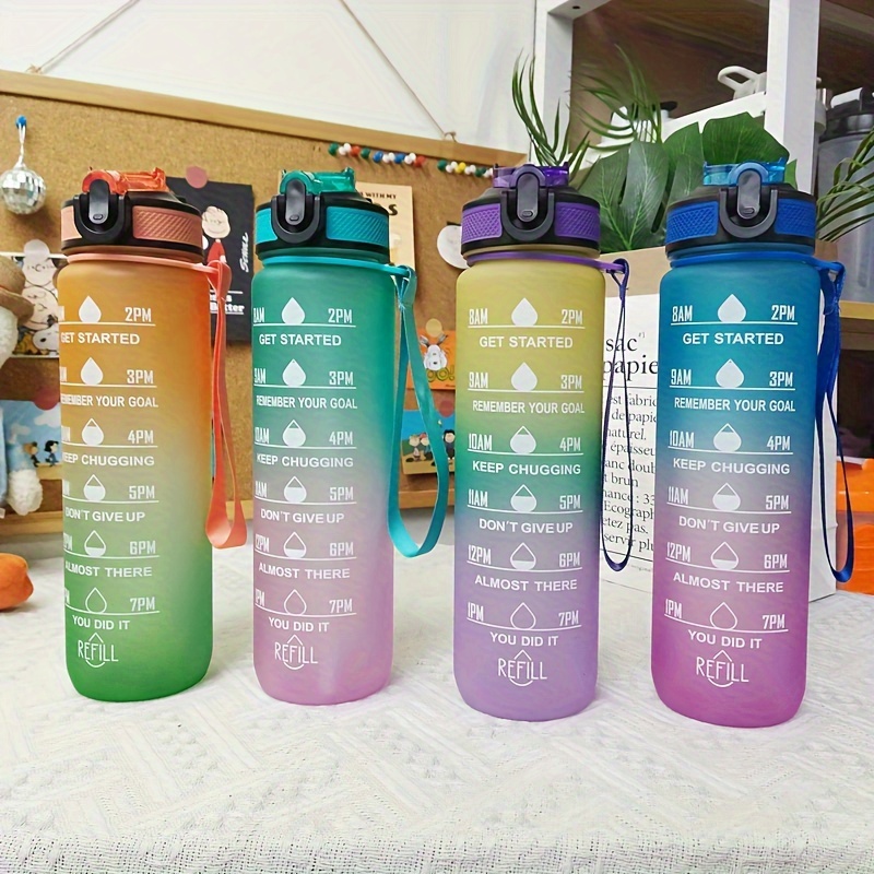 2 Pack Sports Water Bottle With Straw,2l+750ml Measured Plastic Drinking  Bpa Free Non-toxic Sports Drinks Time Markings Motivational Fitness (green)