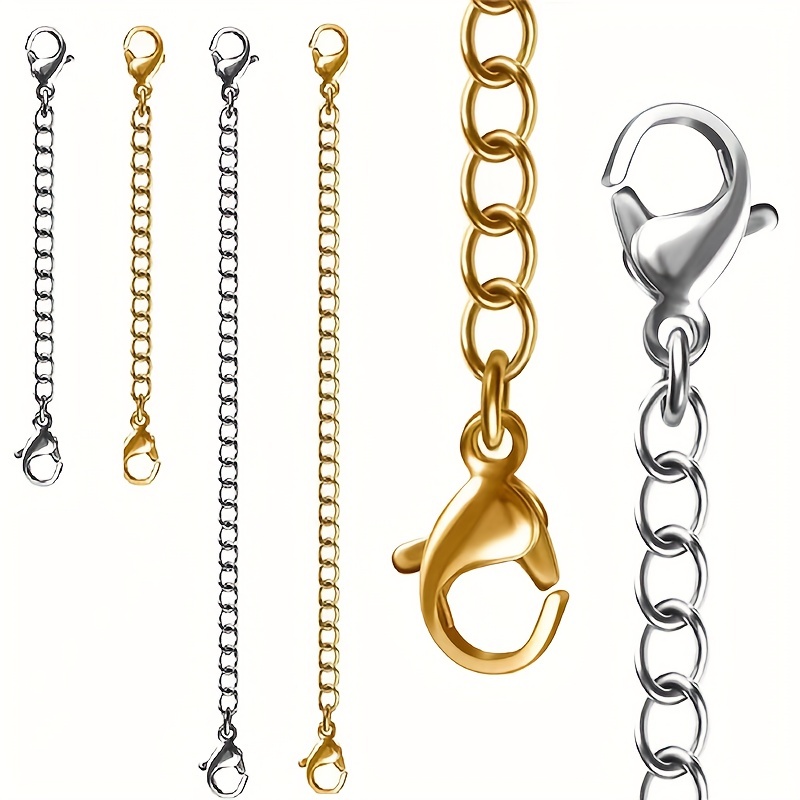 Golden Stainless Steel Necklace Extender Chain With Lobster - Temu