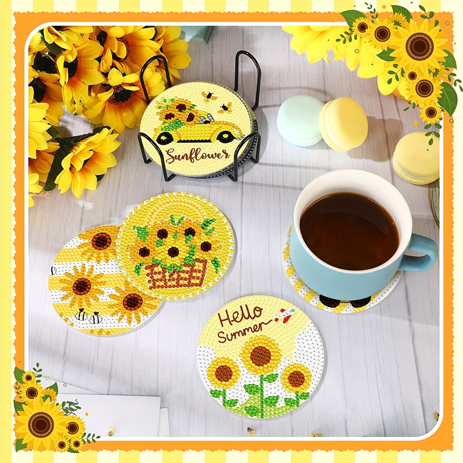 6 PCS Diamond Painting Coasters Kit Sunflower Diamond Art Coasters with  Holder DIY 5D Flower Diamond Drink Cup Coaster Art Craft Supplies for  Adults