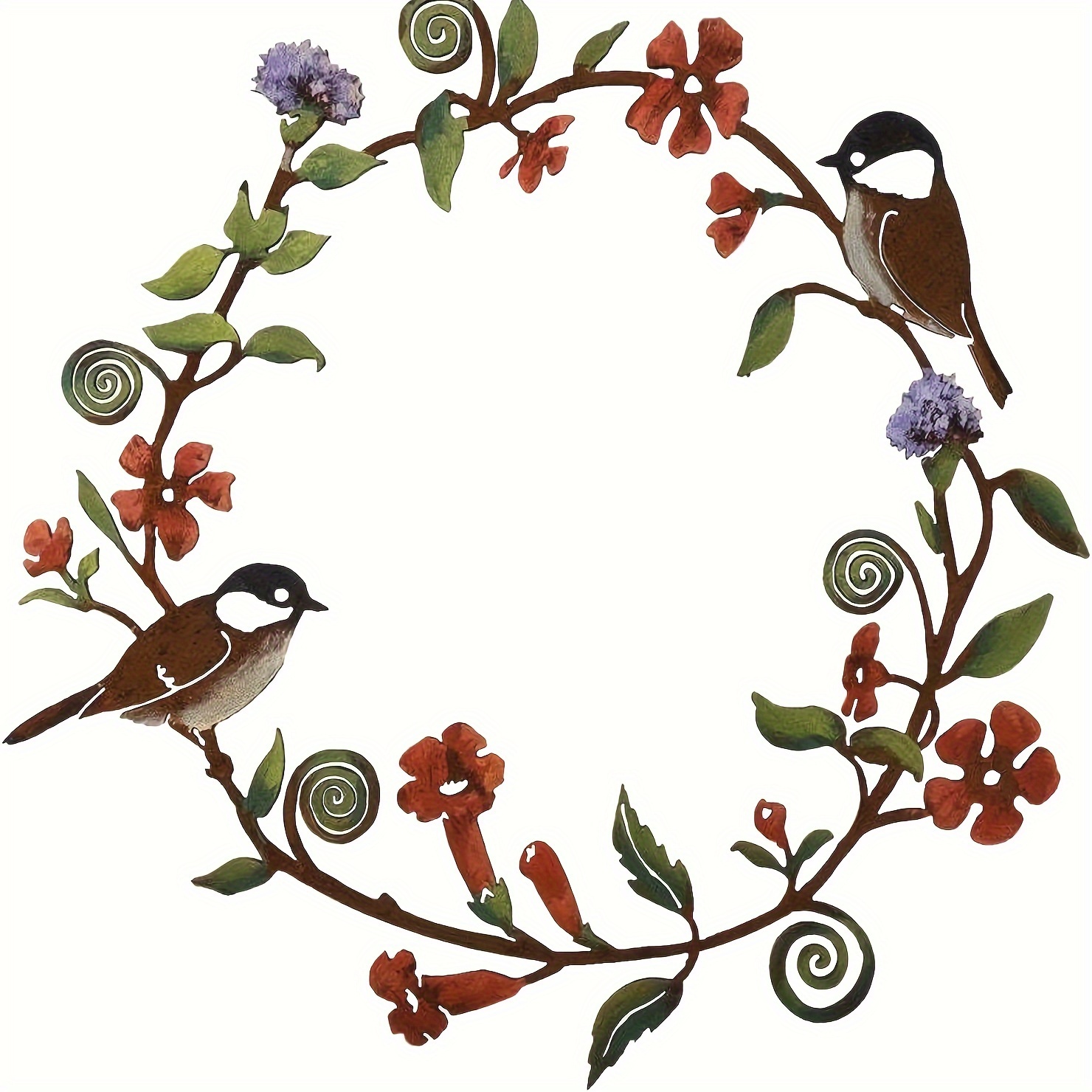 

1pc Circular Metal Bird Wall Art Decor, Metal Bird Wall Silhouette, Bird And Flower Wall Art Decor, Suitable For Home Garden Living Room And Porch Party Decor