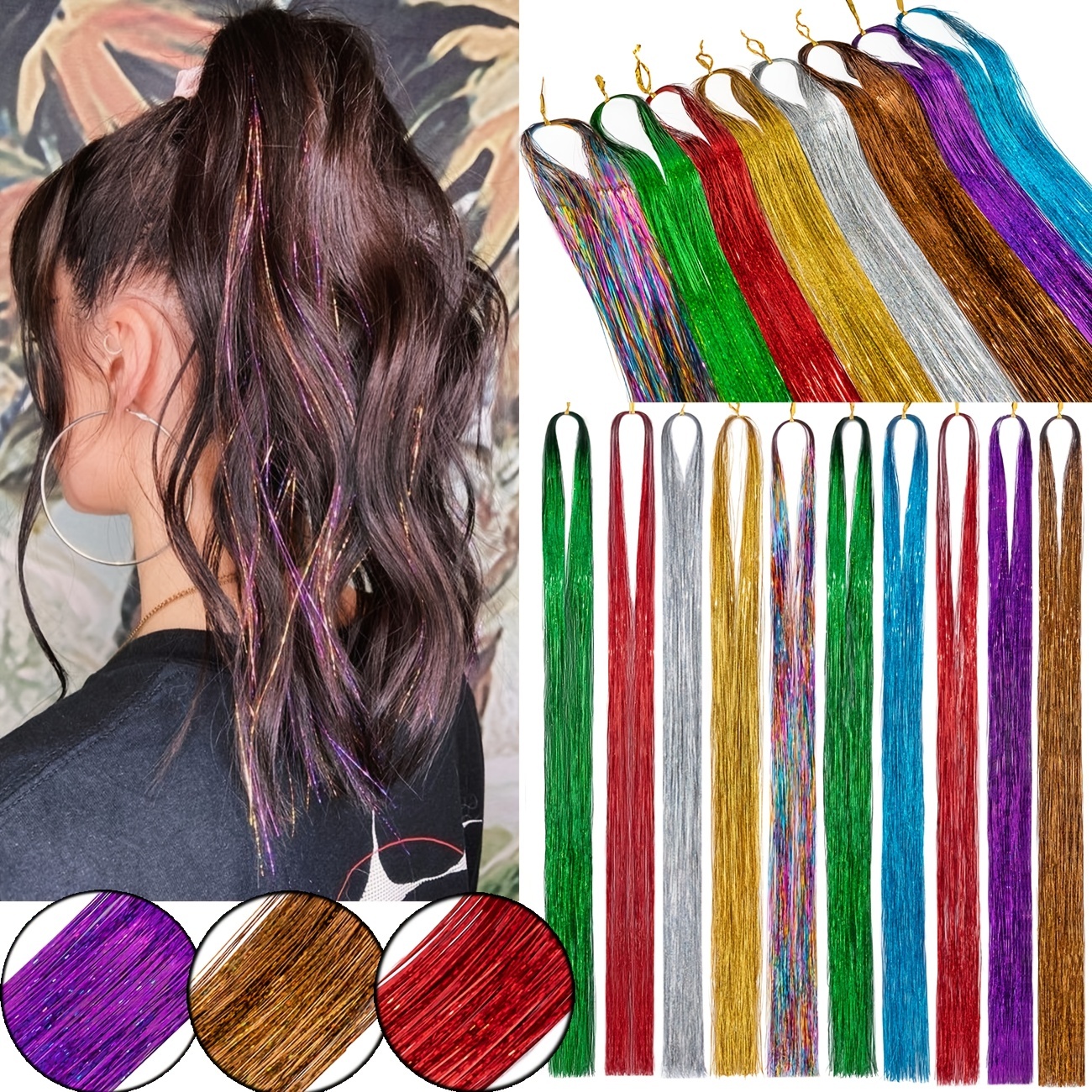 20inch Long Straight Women High Temperature Synthetic Clip in Hair Extension Hairpiece Grey Purple Red Green Blue Blond Colorful Extension,Temu