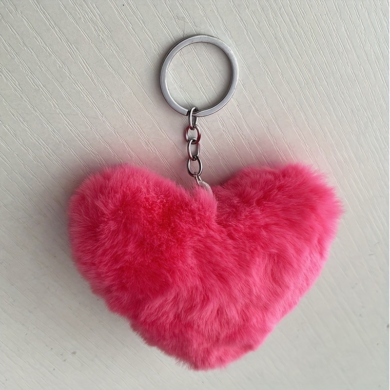 TENDYCOCO 12 Pcs Plush Keychain Pompom Key Chains Heart Chain Heart  Keychain Heart Puffball Keychain Valentines Heart Ornaments Valentines Day