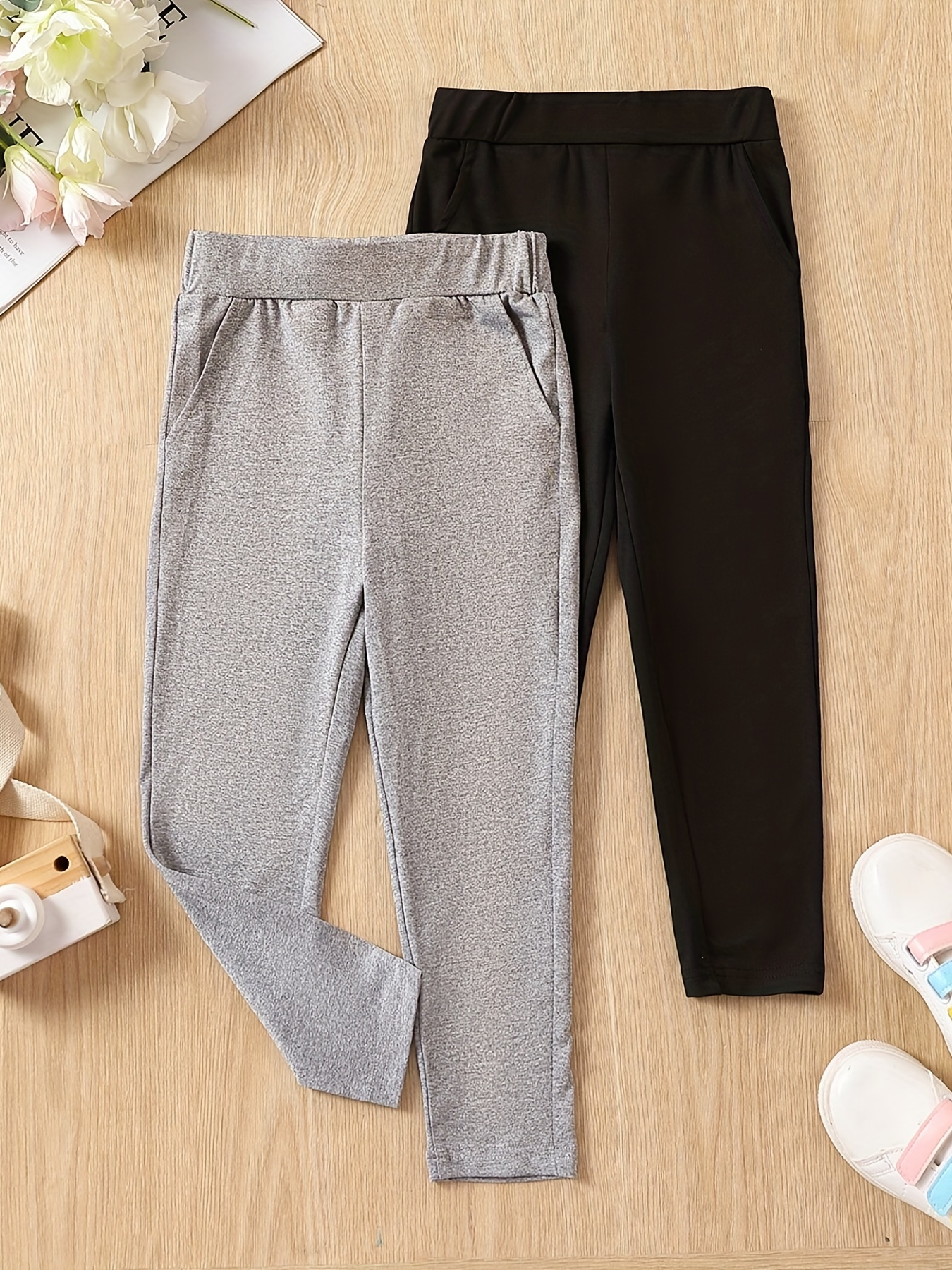 Girls Casual Solid Soft Comfortable Stretch Long Pants - Temu