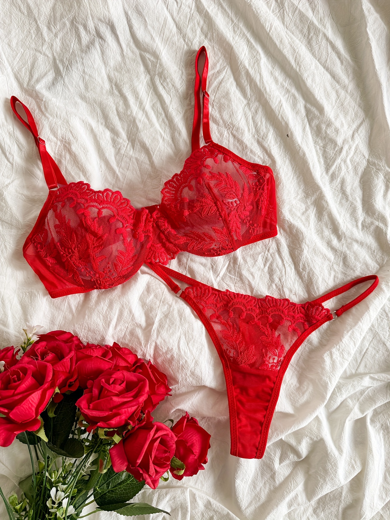 Floral Sheer Underwired Bra And Panty Set – Free From Label