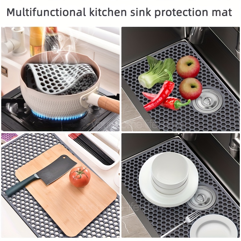 2X Kitchen Sink Mats Rubber Drain Pad Protector Gird Non-Slip Durable 10 x  12