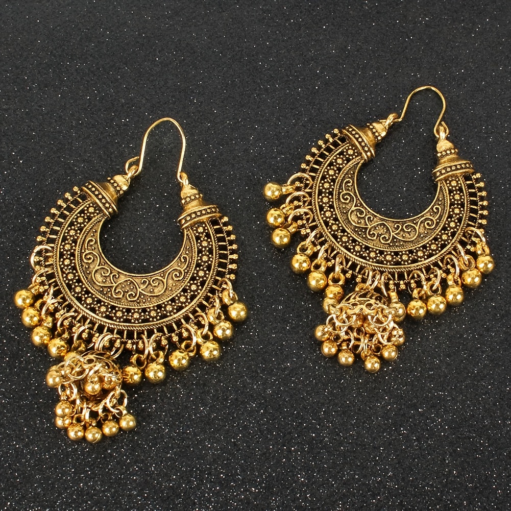 Boho Fashion Round Drop Earrings Necklace Set Antique Bells - Temu