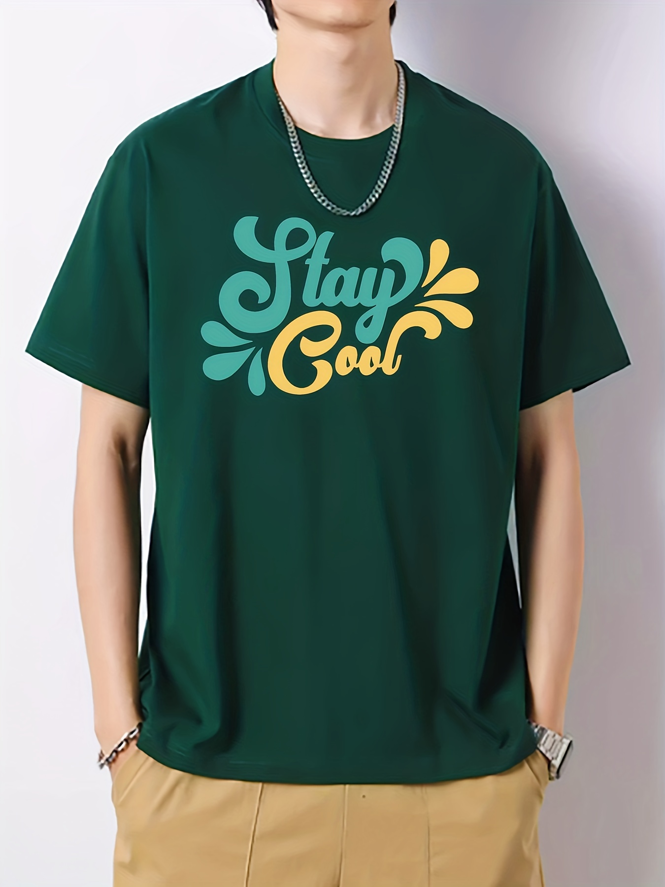 stay Cool Pattern Print Men's Comfy Chic T shirt Graphic - Temu