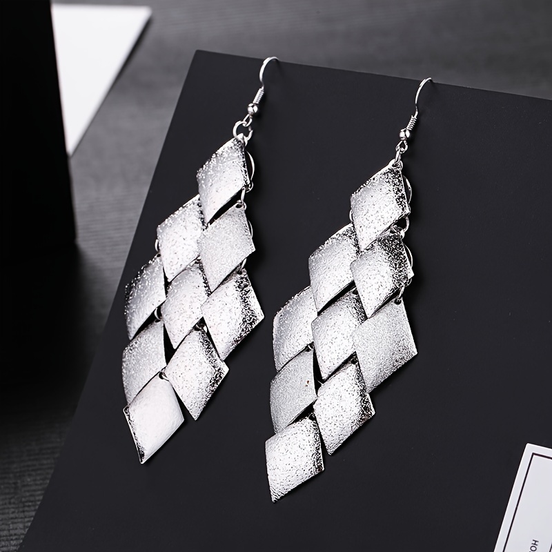 

Rhombus Shape Frosted Pattern Dangle Earrings Simple Punk Style Alloy Jewelry Trendy Female Ear Ornaments