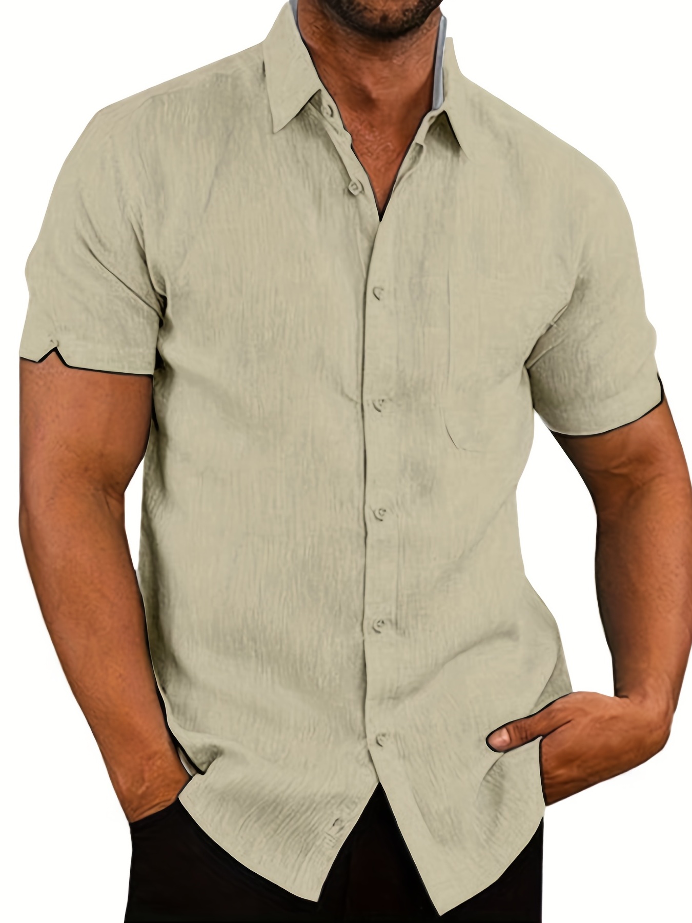classic solid color mens casual short sleeve shirt mens thin shirt for spring summer vacation resort
