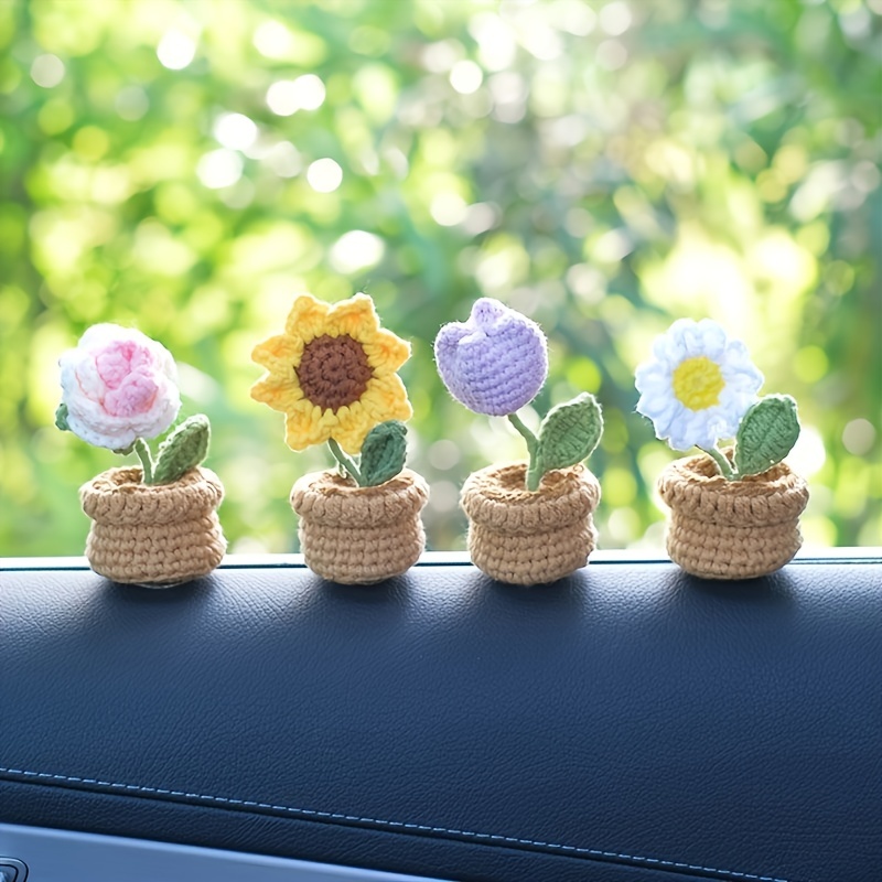 Décoration de tableau de bord de voiture en forme de tournesol faite à la  main au crochet - Accessoire mignon pour intérieur de voiture, maison