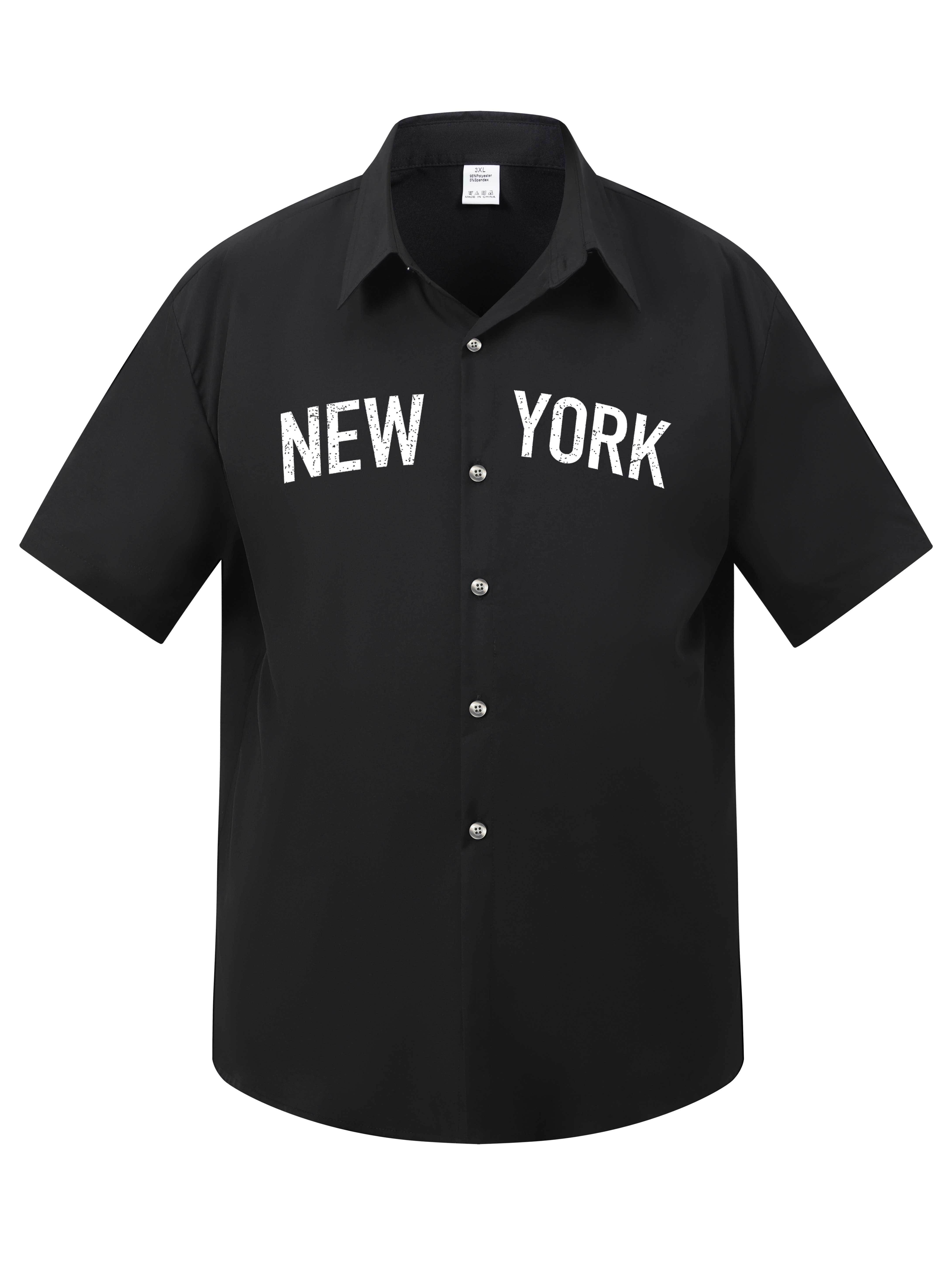Plus Size Mens Casual New York Pattern Work Shirts Button Short