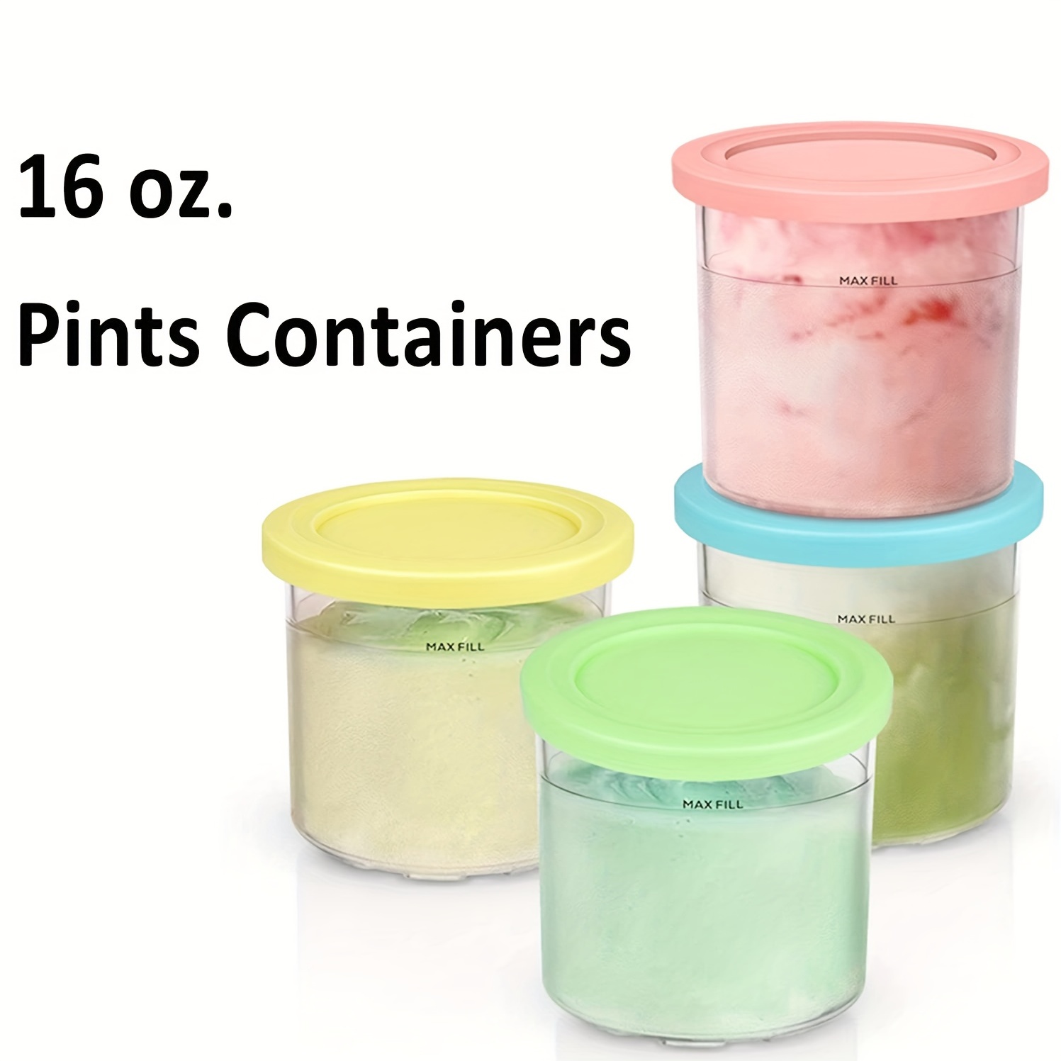 Cheap 4 Pack 16oz Pints Replacement Ice Cream Cup BPA-Free Durable