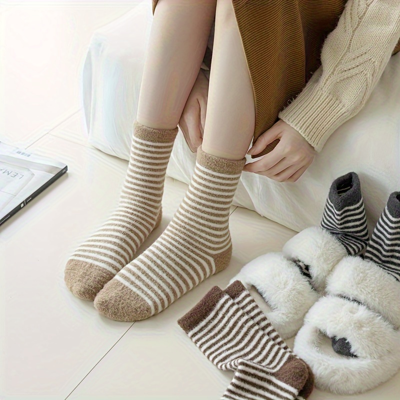 Striped Fuzzy Socks Comfy Warm Tube Socks Women's - Temu