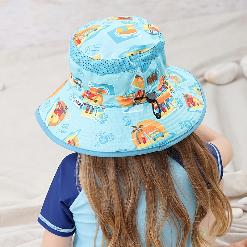 Kids Beach Sun Hat With Neck Flap Big Brim, Unisex Breathable Cute